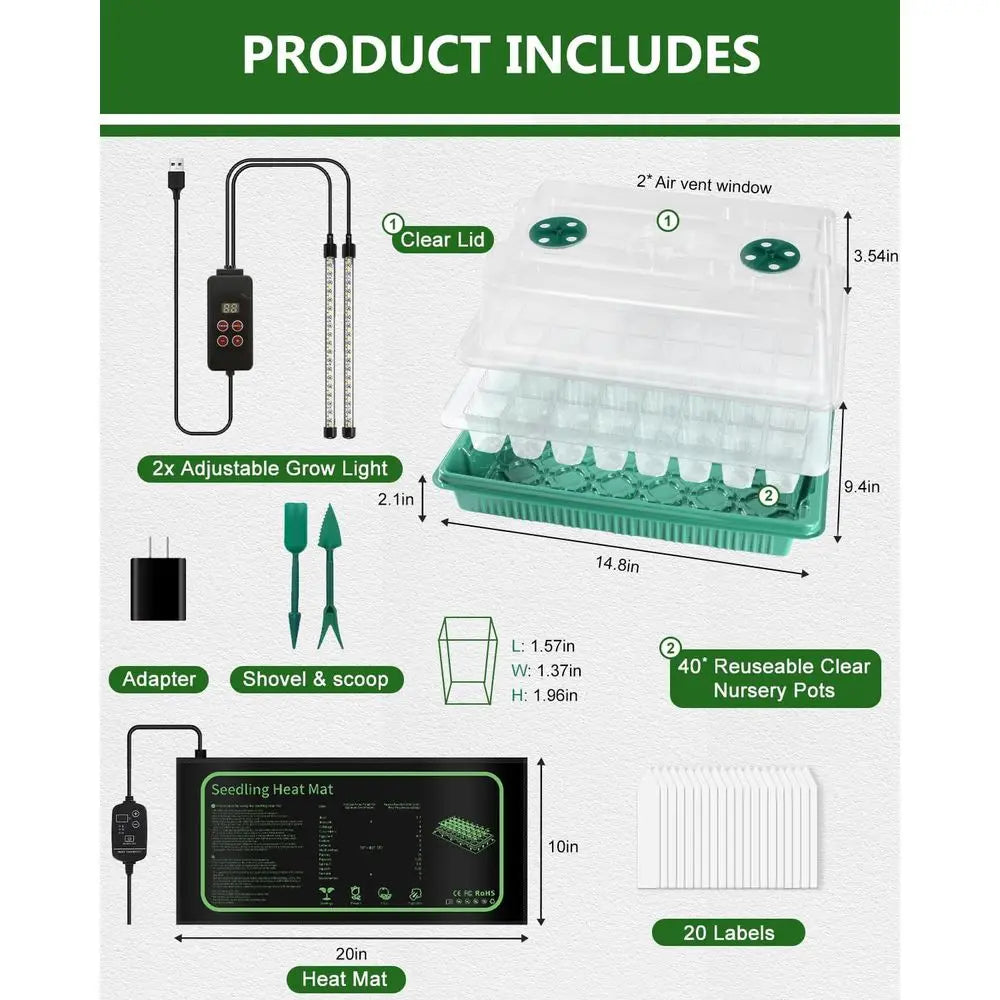 Seed Starter Kit With Grow Light And Heating Mat Reusable