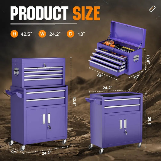 Lockable Rolling Steel Tool Chest and Cabinet Combo Garage Storage