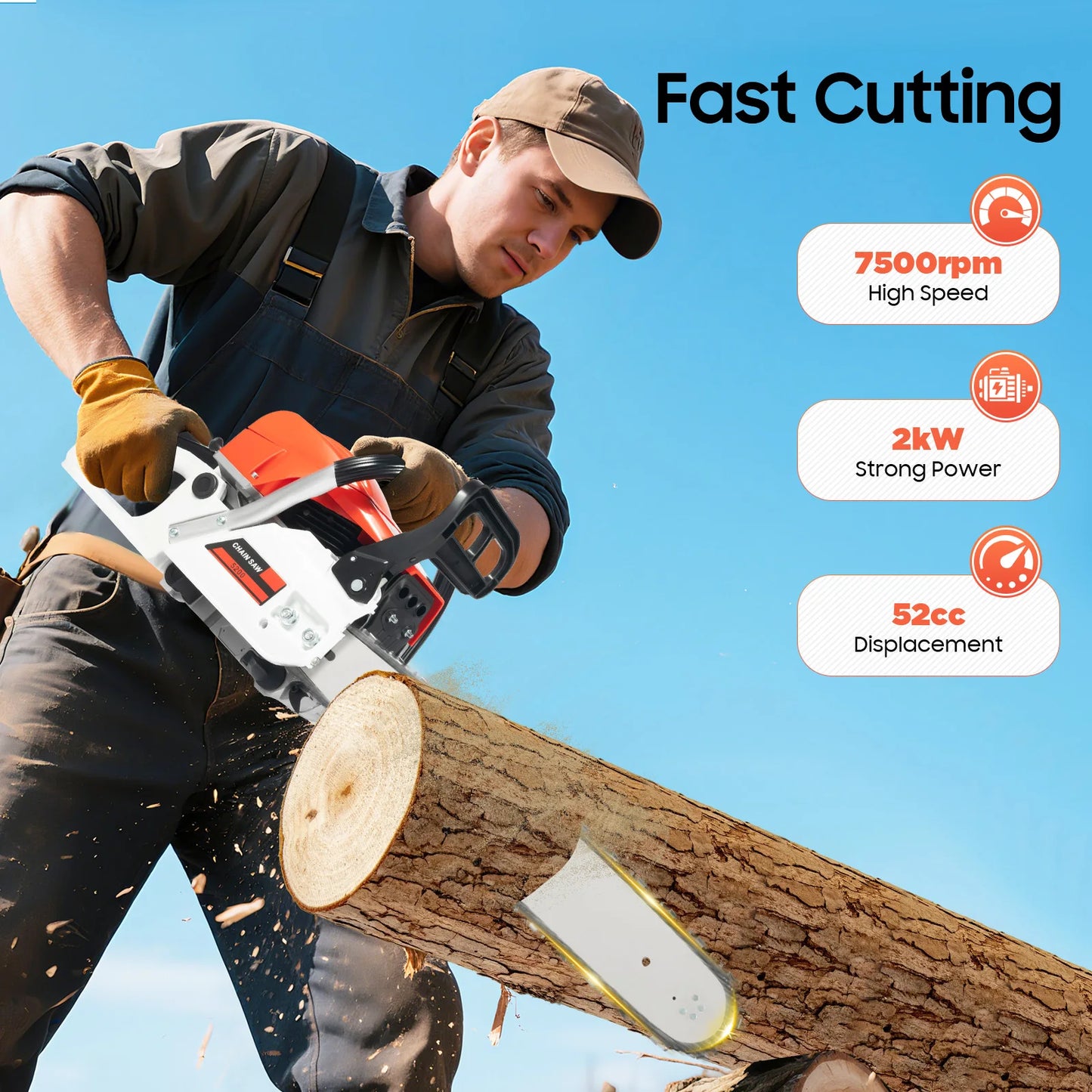 Gasoline Chainsaw 2.0kW 2-Stroke Engine For Forest Harvesting
