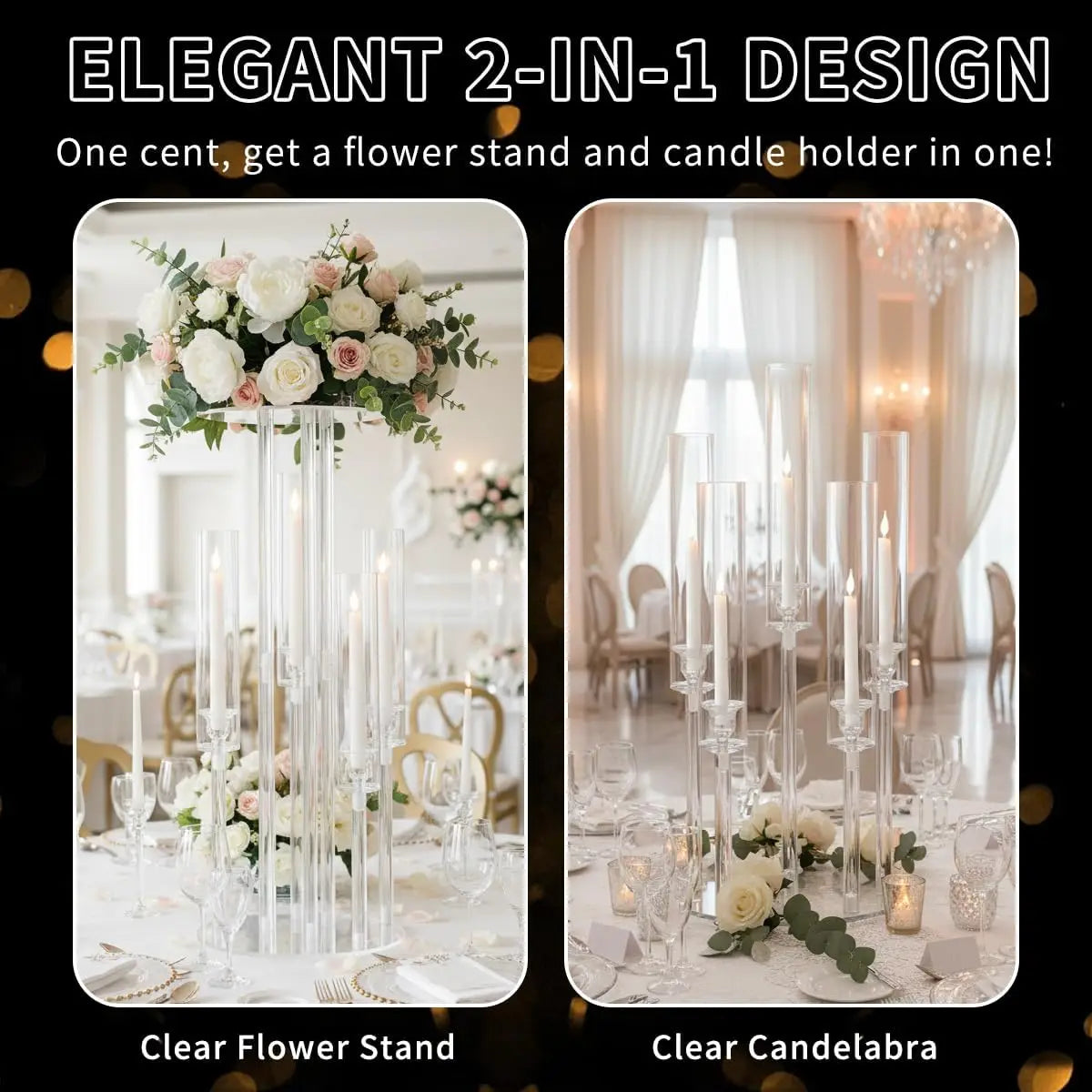 4 Piece Clear Acrylic Candelabra Centerpiece Stand for Weddings