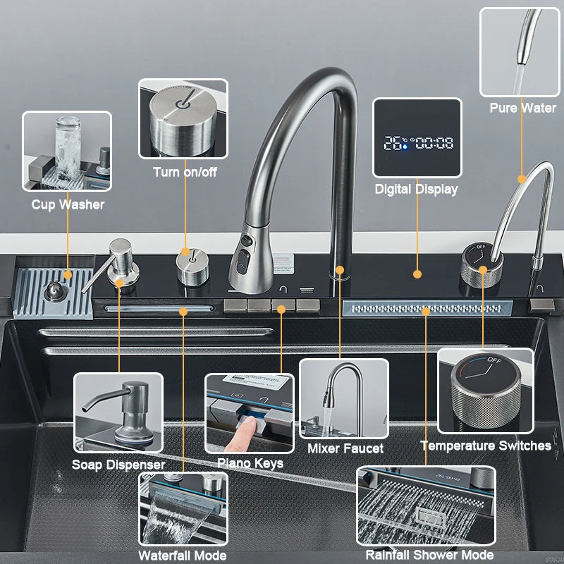 Rozin Stainless Steel Kitchen Sink With Faucet Single Bowl