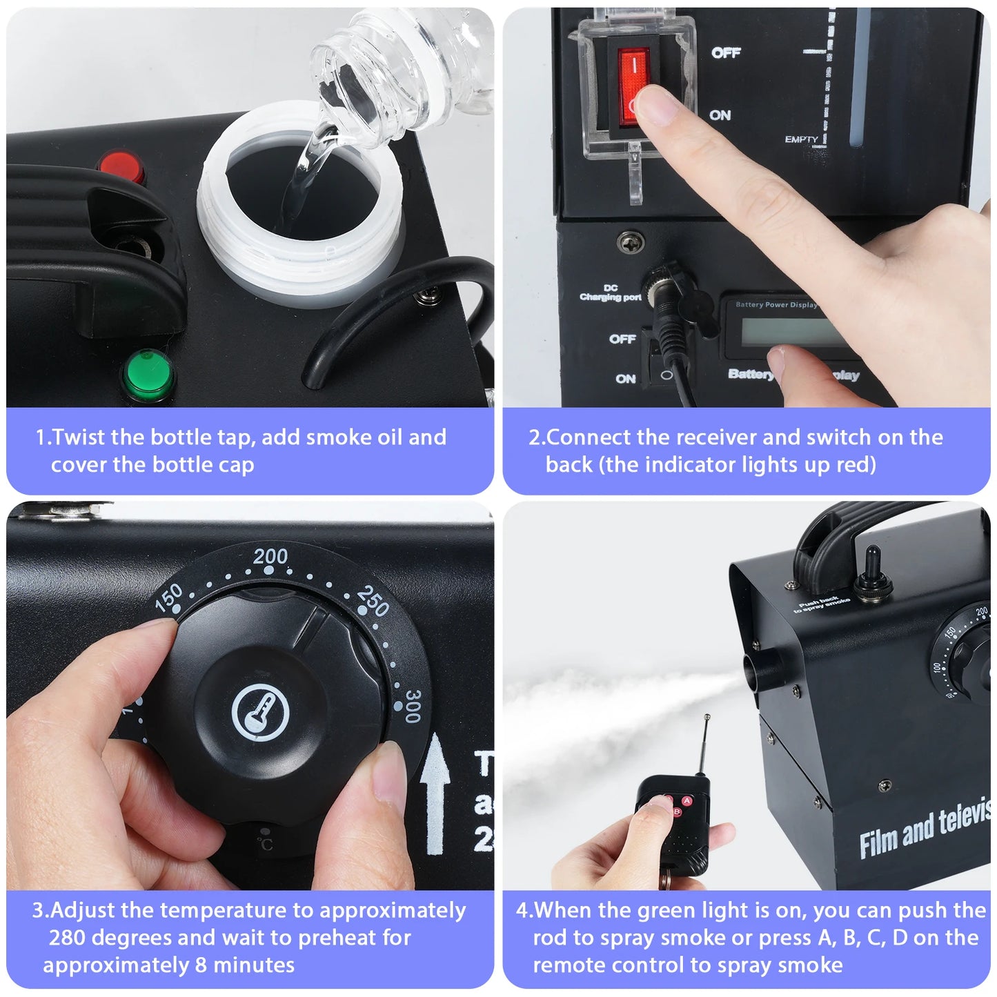 Fieryzeal 400W Rechargeable Fog Machine Remote Control Stage Light