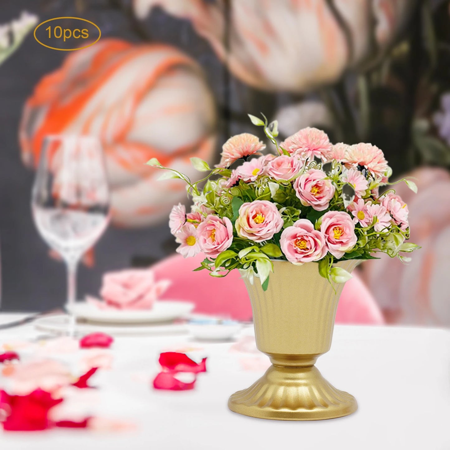 Gold Floral Vases Set Of 10 Trumpet Centerpieces For Weddings