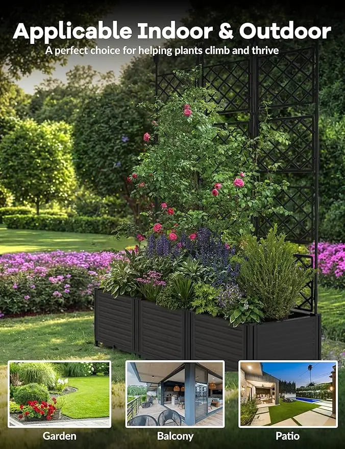 Vertical Garden Planter Box With Trellis For Climbing Plants