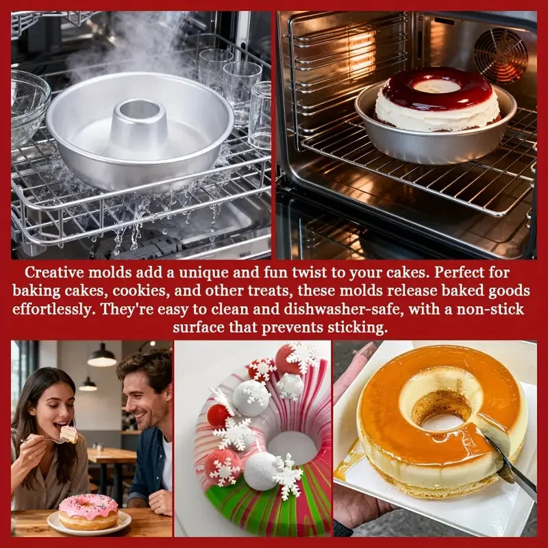 Solid Bottom Donut Mold Non-Stick Flan Pudding Pan