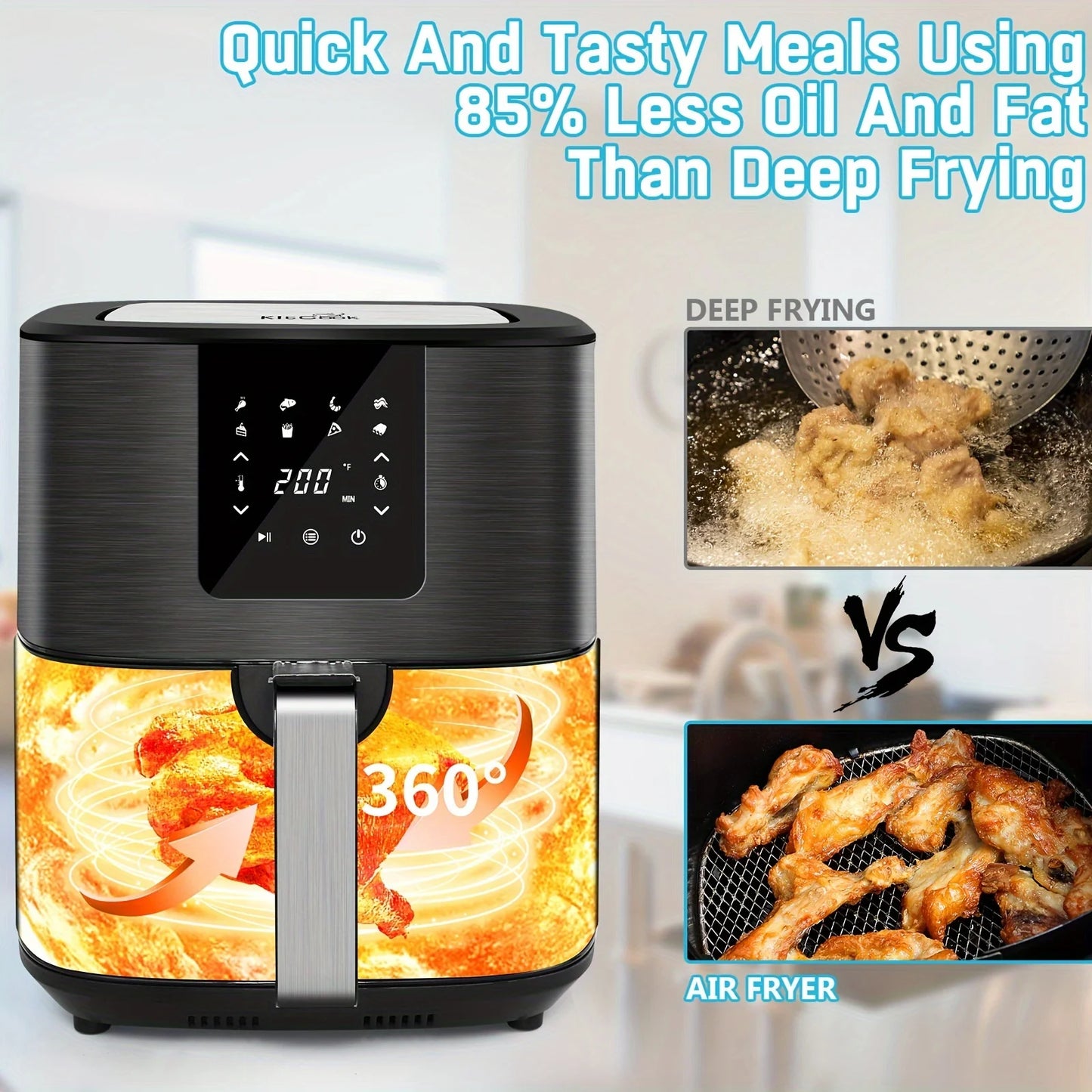 KitCook 1500W Air Fryer Digital Touch Screen 8 Presets