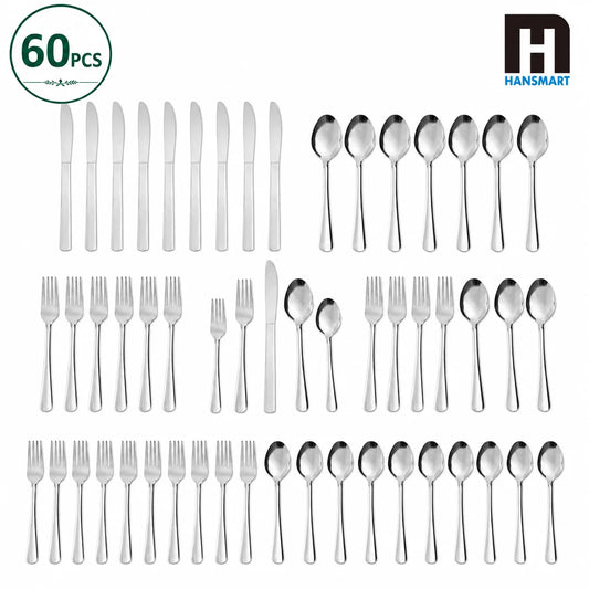 HANSMART Stainless Steel Flatware Set Service for 12 with Ribbed Handle