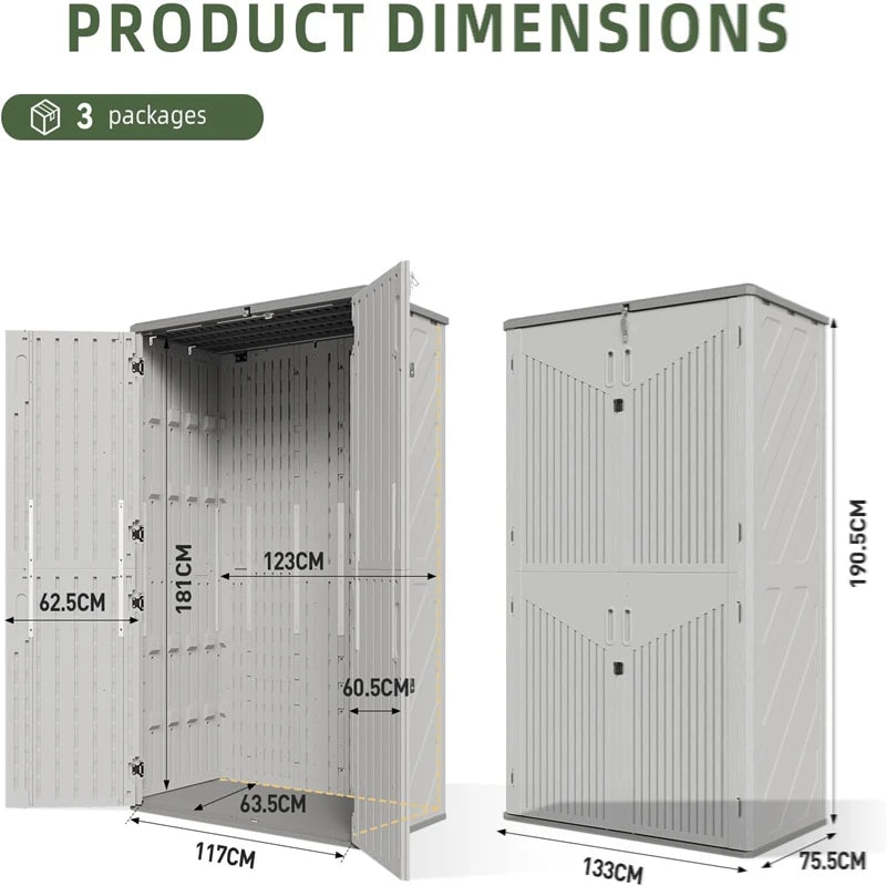 AOXUN 1800L Tall Outdoor Storage Shed With Floor Waterproof Resin