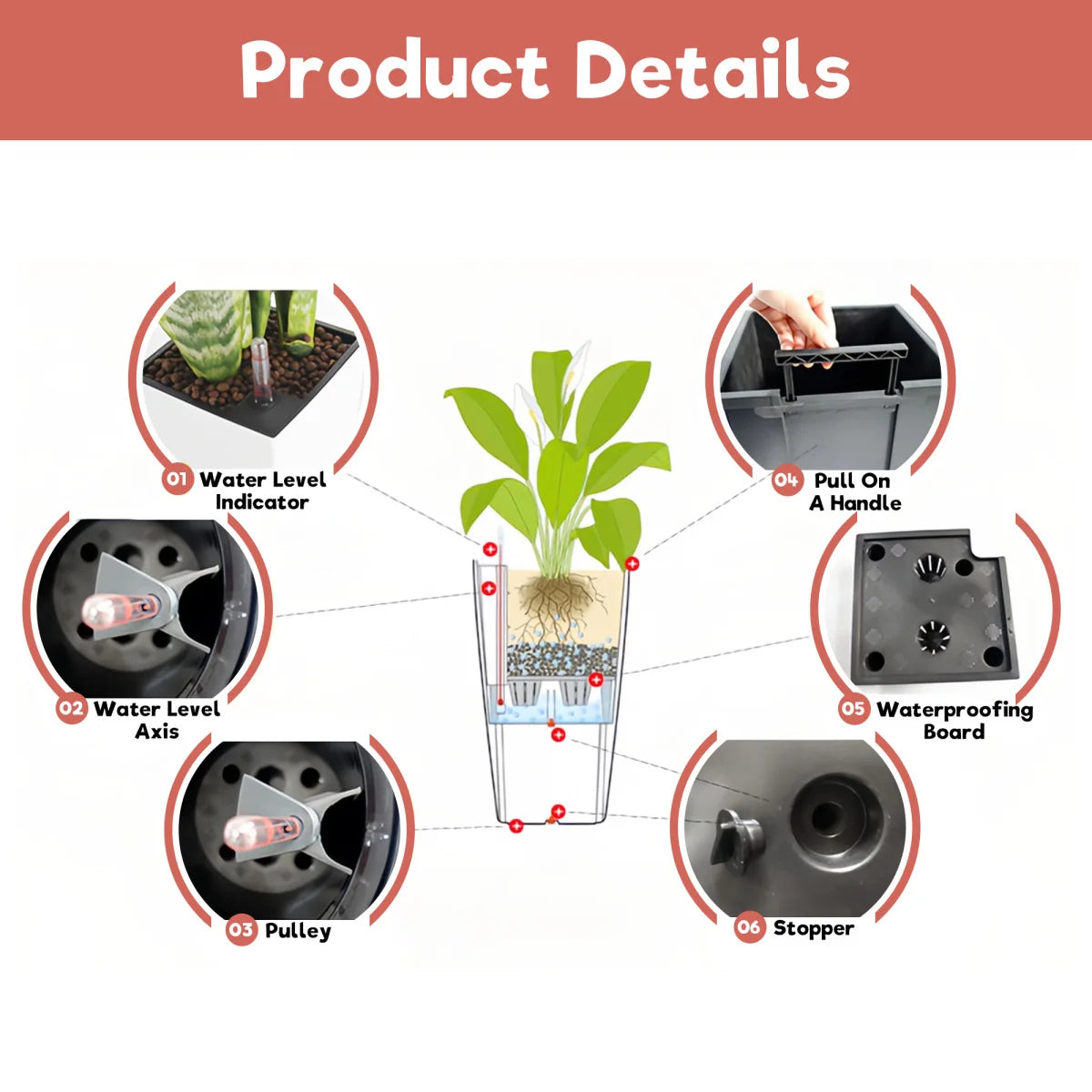 Self-Watering Plant Pot With Drainage Holes Tray Water Level Monitor