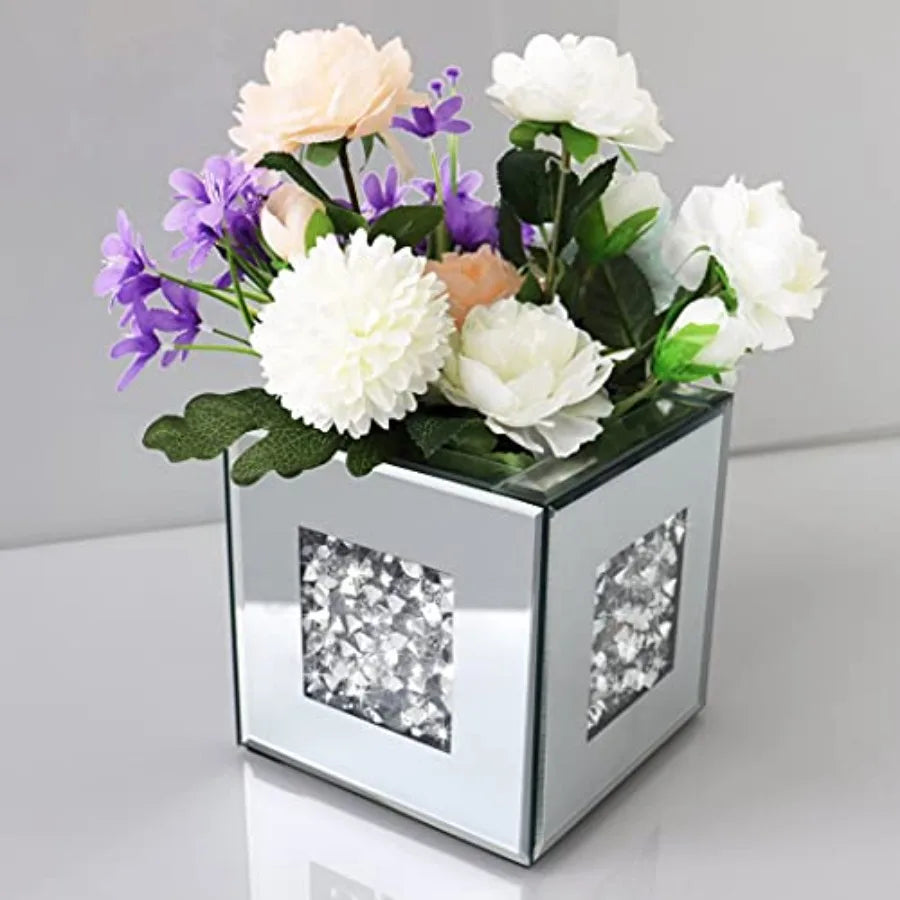 Crushed Diamond Mirrored Vase Decorative Crystal Glass Centerpiece