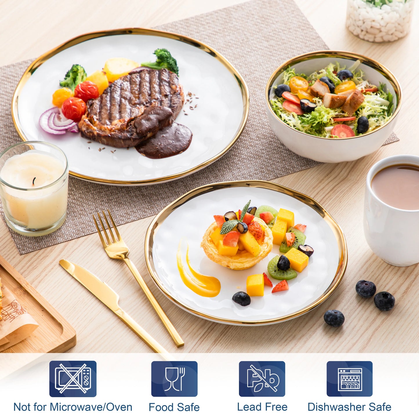 Malacasa White Gold Trim Handmade Stoneware Dinnerware Set