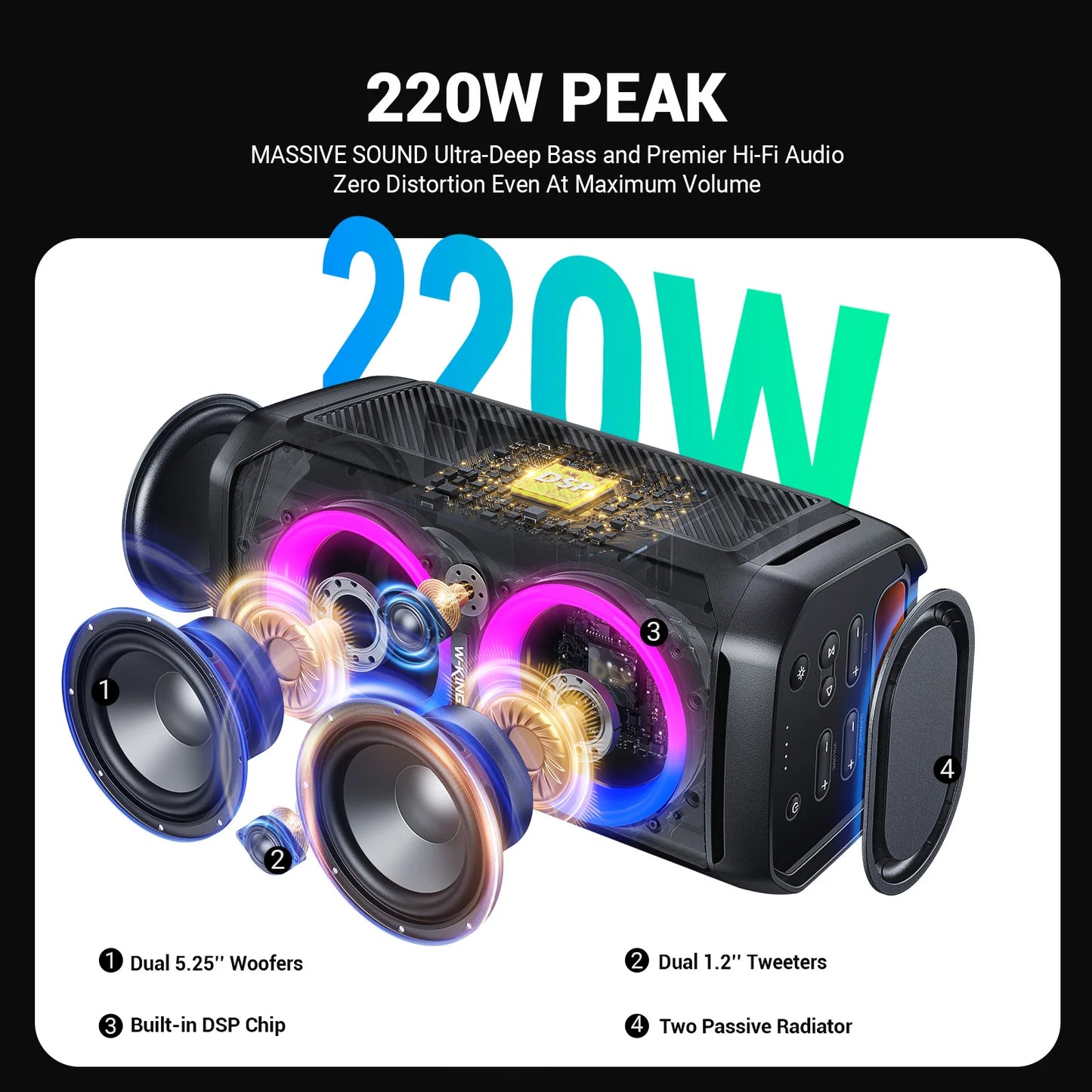 W-King T11 100W Bluetooth Speaker IPX6 Waterproof Portable