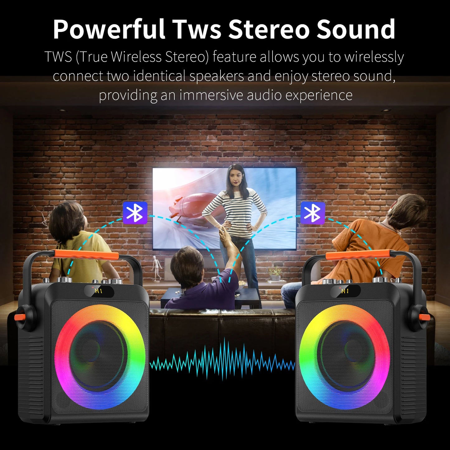 FanFun 2 Wireless Microphones Karaoke Machine With Treble Bass Adjustment