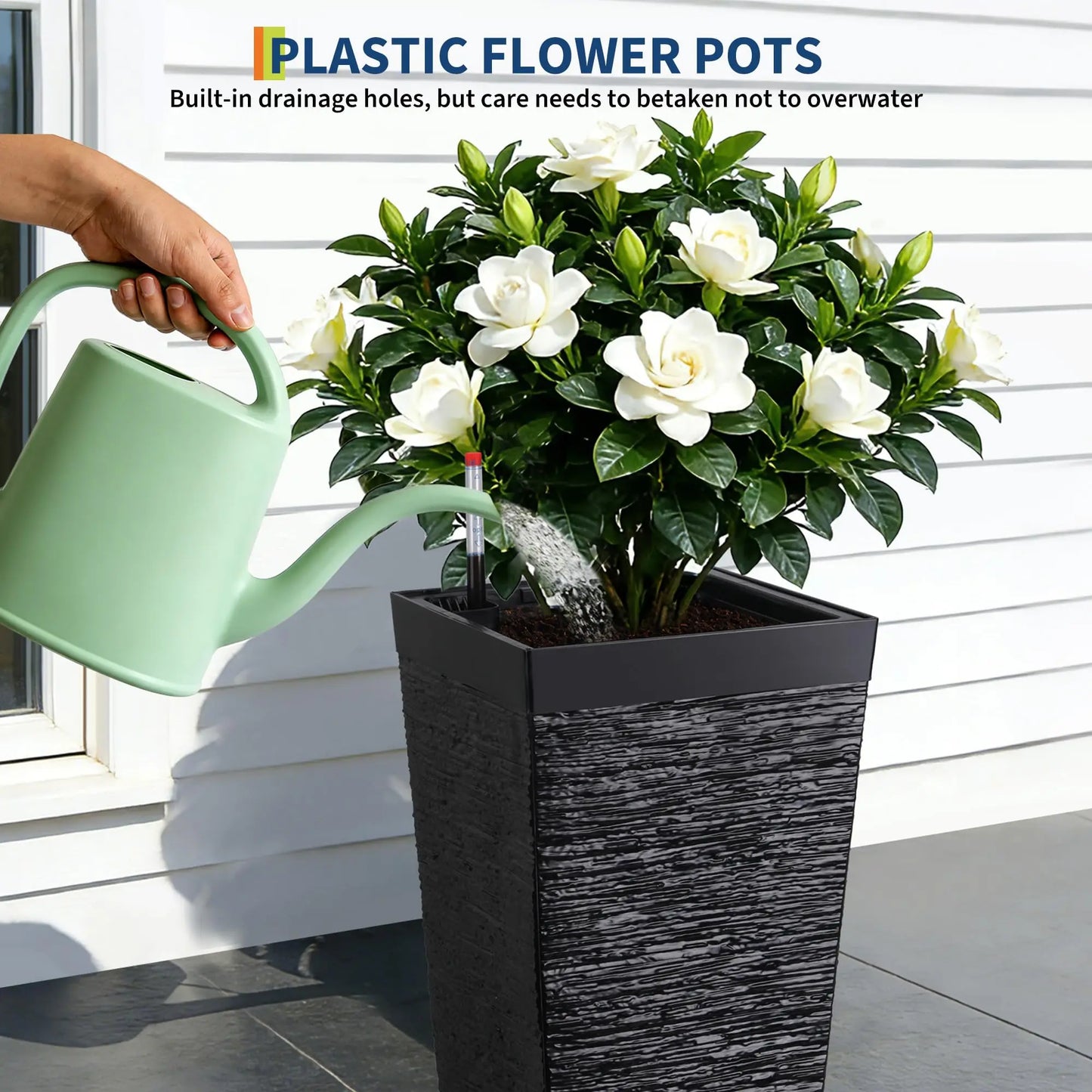 HiMISS Self Watering Planters Set Of 2 For Outdoor Porch