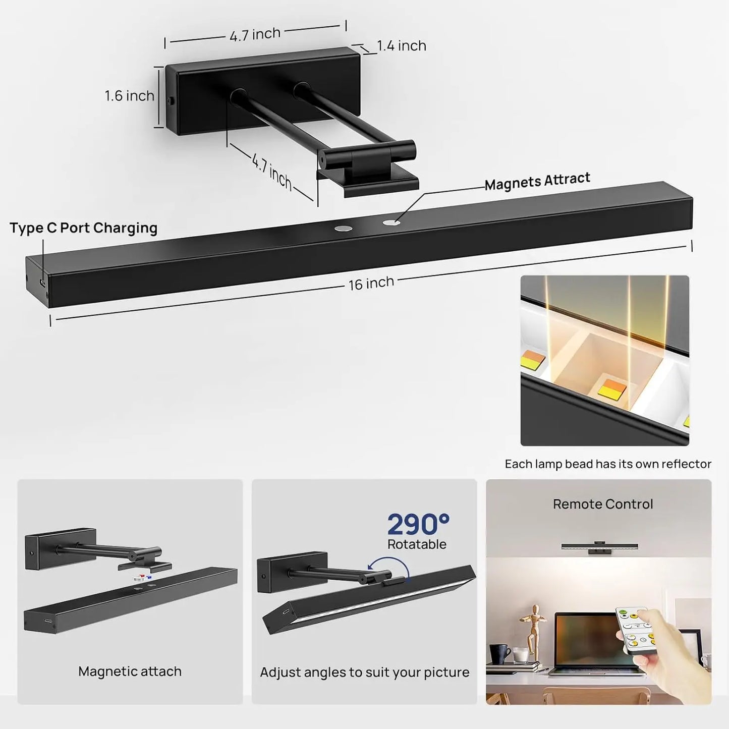 PRTILOUD Wireless Art Light, Dimmable CCT, Battery Powered With Remote
