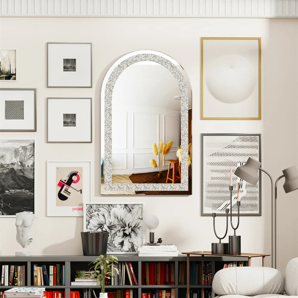 LUVODI Crushed Diamond Arch Wall Vanity Mirror Living Room Decor